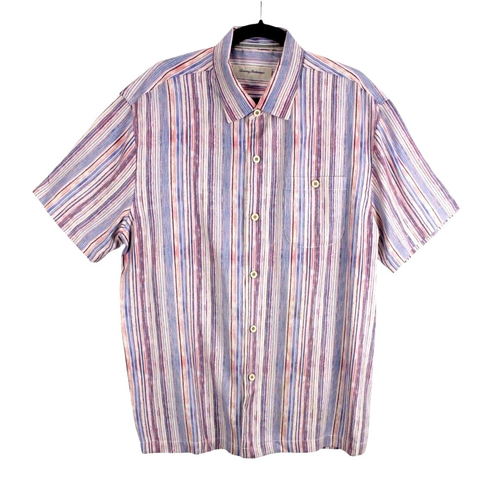 Tommy Bahama ISLAND ZONE Shirt Mens Large Silk Blend Striped - Picture 2 of 16